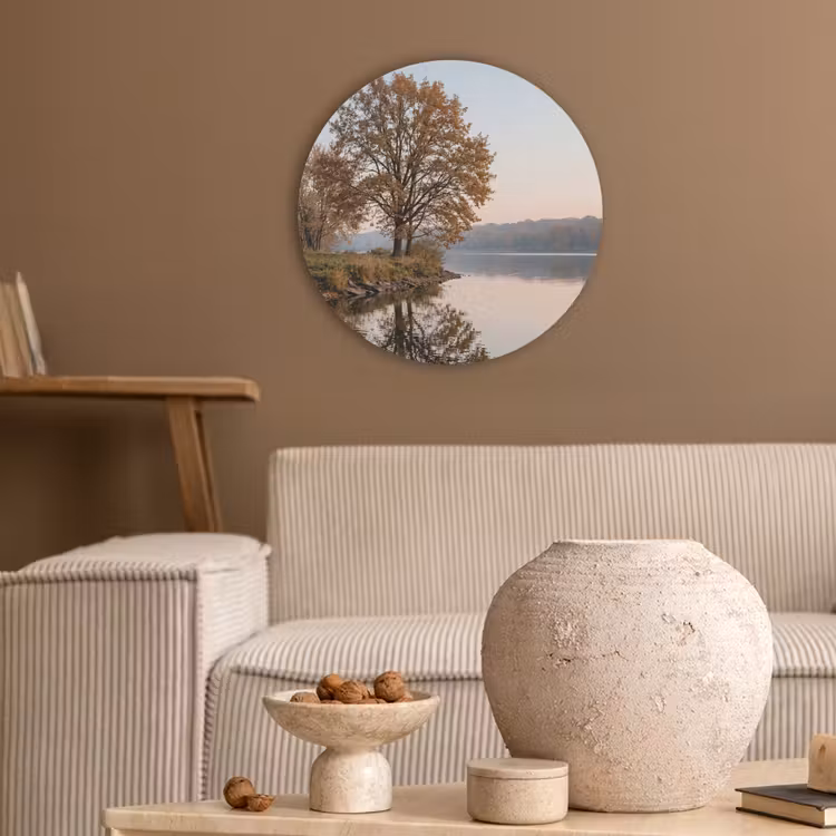 Bomen - Reflectie - Water - Zonsopgang - Serene Akoestische PET Vilt - Rond klein -sfeer1