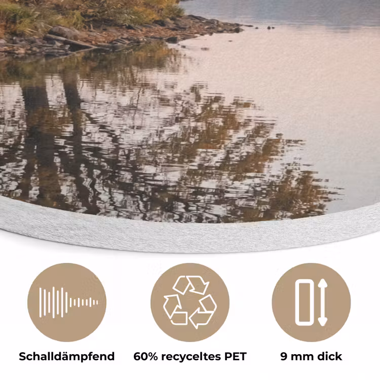 Bomen - Reflectie - Water - Zonsopgang - Serene Akoestische PET Vilt - Rond klein -closeup_DE