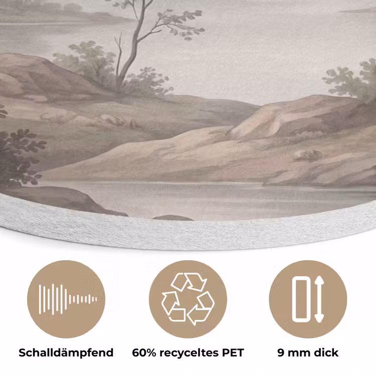 Bomen - Meer - Bergen - Illustratie Akoestische PET Vilt - Rond klein -closeup_DE