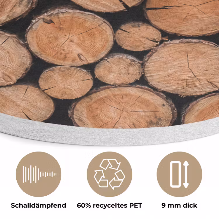 Houtblokken - Textuur - Patroon - Bruin - Rustiek Akoestische PET Vilt - Rond klein -closeup_DE
