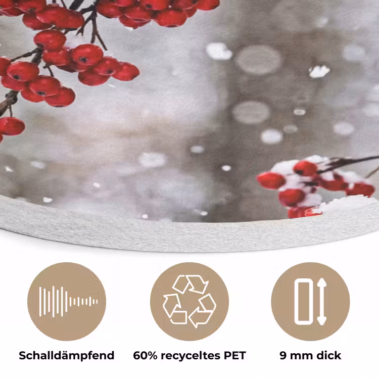 Bessen - Takken - Sneeuw - Winter - Kleurrijk Akoestische PET Vilt - Rond klein -closeup_DE