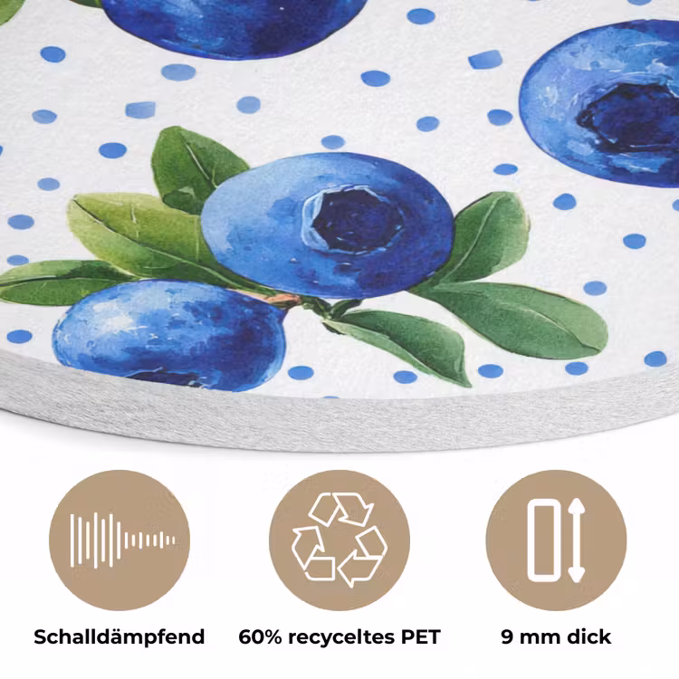 Bessen - Patroon - Blauw Akoestische PET Vilt - Rond klein 838 -closeup_DE