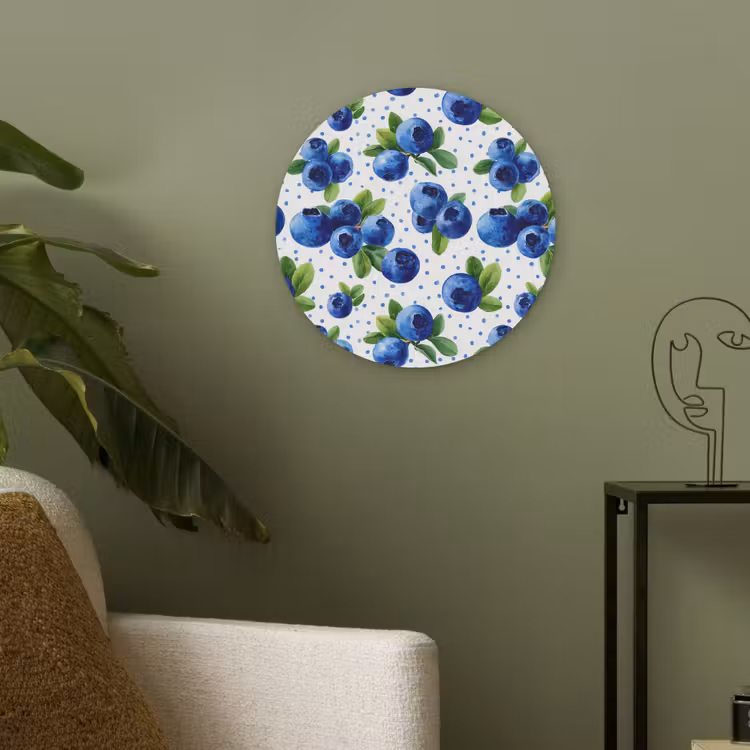 Bessen - Patroon - Blauw Akoestische PET Vilt - Rond klein 838 -sfeer2