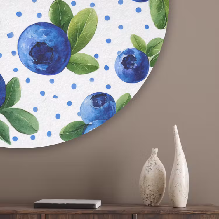 Bessen - Patroon - Blauw Akoestische PET Vilt - Rond klein 838 -sfeer5_closeup