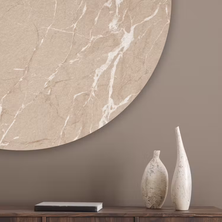 Beige - Marmer - Organisch - Wit Akoestische PET Vilt - Rond klein 838 -sfeer5_closeup
