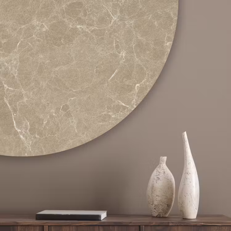 Beige - Marmer - Witte aders Akoestische PET Vilt - Rond klein 838 -sfeer5_closeup