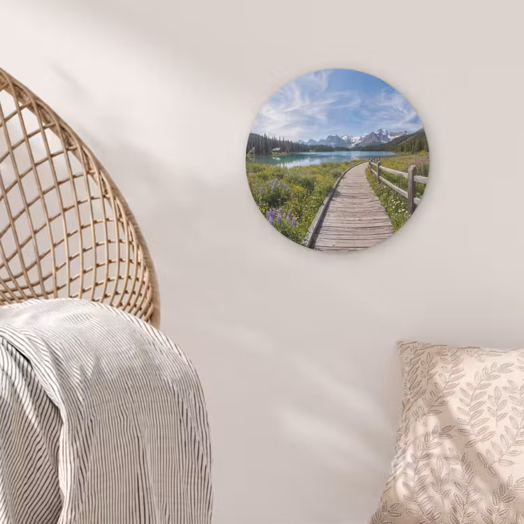 Bergen - Meer - Landschap - Blauw Akoestische PET Vilt - Rond klein -sfeer4