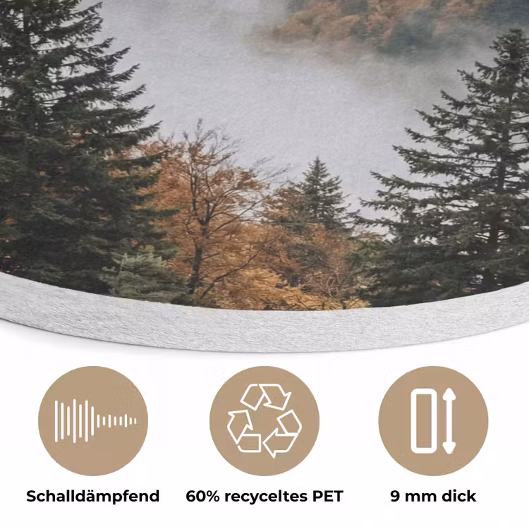 Bergen - Vallei - Mist - Herfst - Natuur Akoestische PET Vilt - Rond klein -closeup_DE