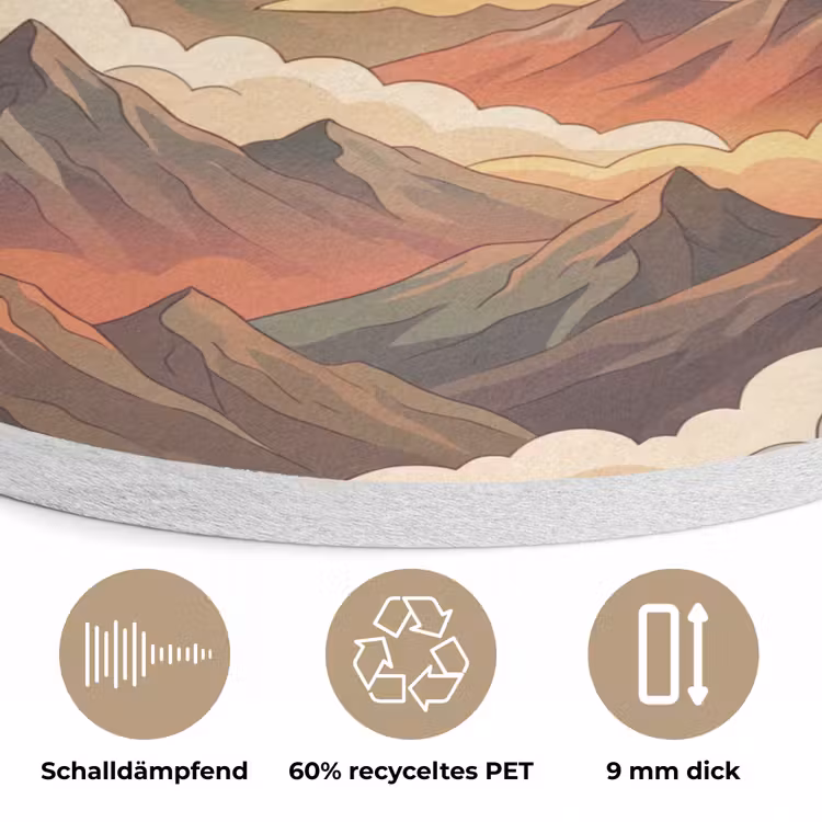 Bergen - Wolken - Natuur - Zonsopgang - Oranje Akoestische PET Vilt - Rond klein -closeup_DE