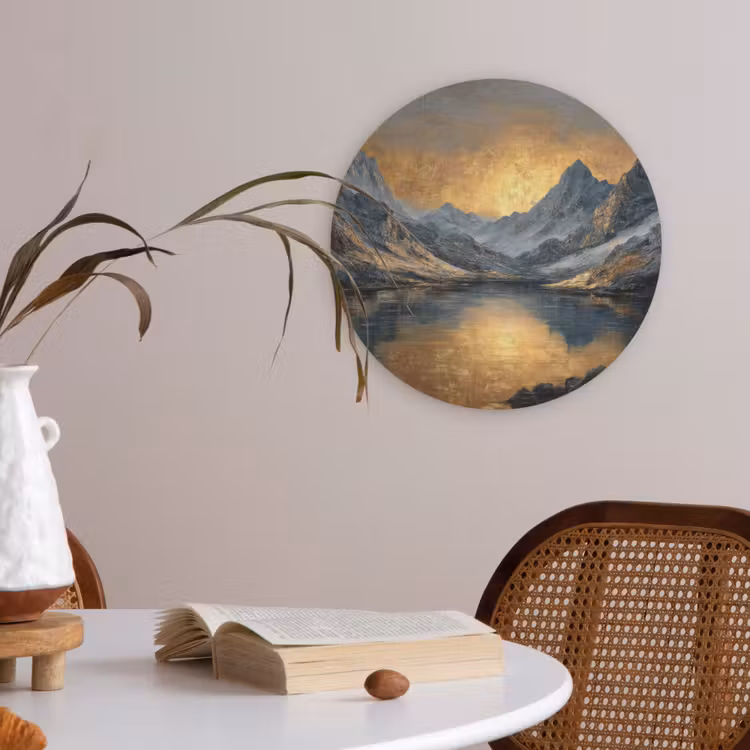 Berglandschap met Gouden Zonsondergang Akoestische PET Vilt - Rond klein -sfeer3