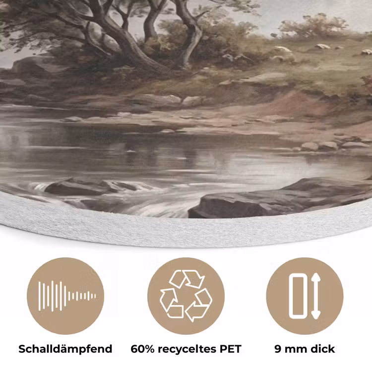 Berglandschap - Meer - Bergen - Vallei - Klassiek Akoestische PET Vilt - Rond klein -closeup_DE