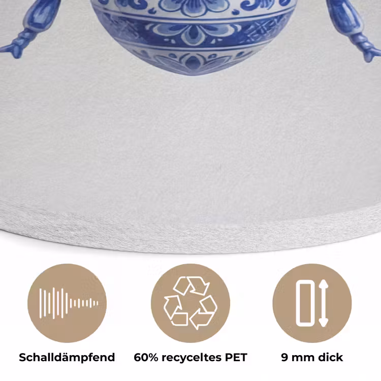 Bij - Modern - Delfts - Blauw Akoestische PET Vilt - Rond klein -closeup_DE