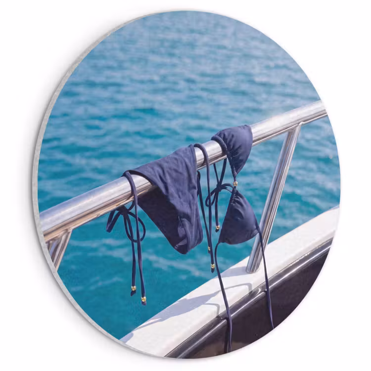 Bikini - Reling - Zee - Zomer - Blauw Akoestische PET Vilt - Rond klein -3d