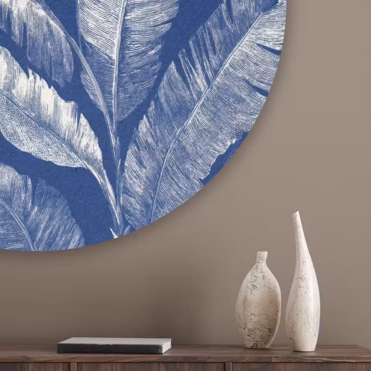 Blad - Palm - Blauw Akoestische PET Vilt - Rond klein 838 -sfeer5_closeup
