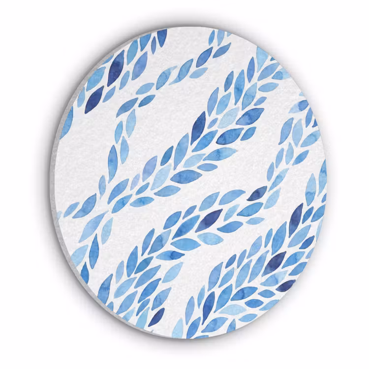 Bladeren - Aquarel - Patroon - Modern - Blauw Akoestische PET Vilt - Rond klein -3d