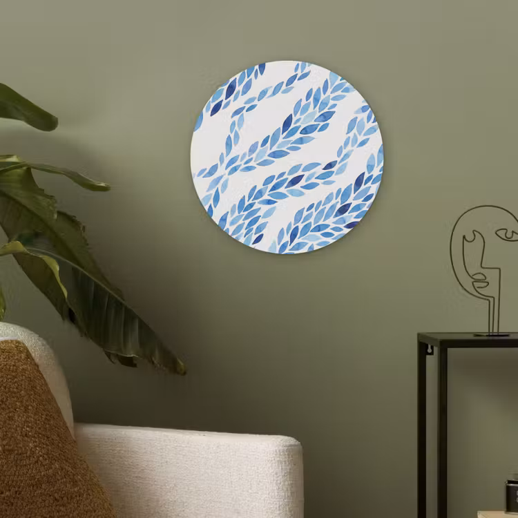 Bladeren - Aquarel - Patroon - Modern - Blauw Akoestische PET Vilt - Rond klein -sfeer2