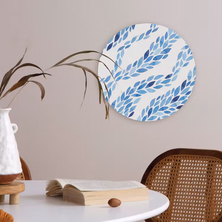 Bladeren - Aquarel - Patroon - Modern - Blauw Akoestische PET Vilt - Rond klein -sfeer3