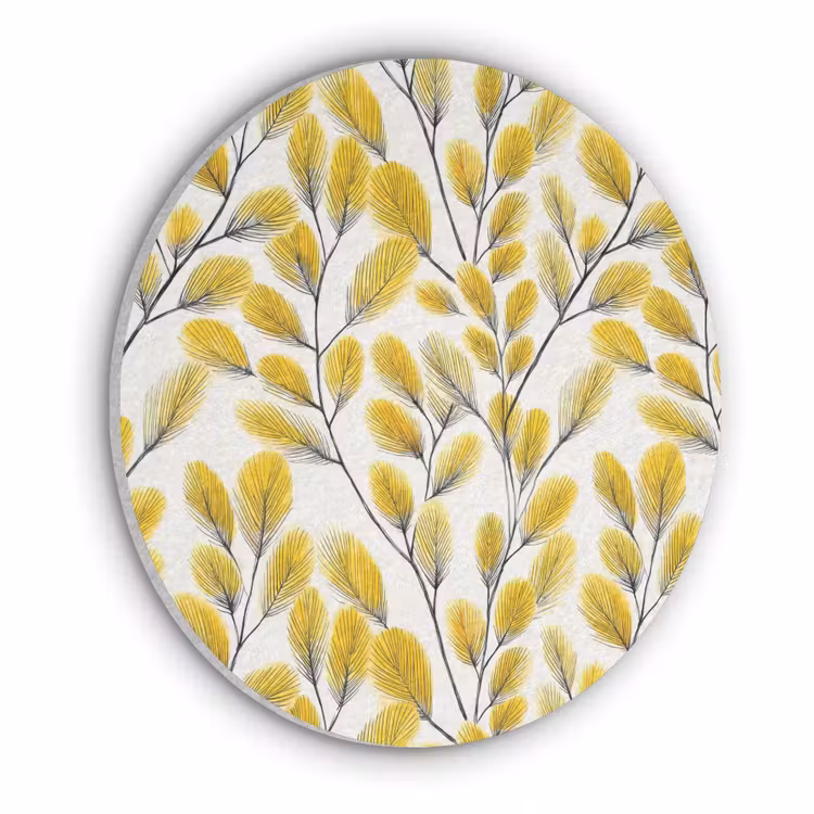 Bladeren - Botanisch - Elegant - Geel - Zwart Akoestische PET Vilt - Rond klein 838 -3d