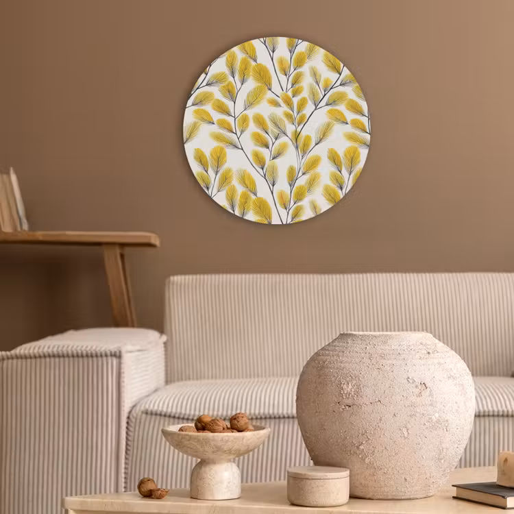 Bladeren - Botanisch - Elegant - Geel - Zwart Akoestische PET Vilt - Rond klein 838 -sfeer1