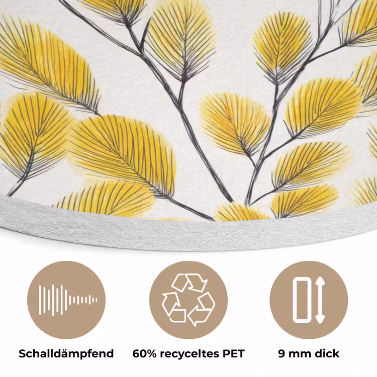 Bladeren - Botanisch - Elegant - Geel - Zwart Akoestische PET Vilt - Rond klein 838 -closeup_DE