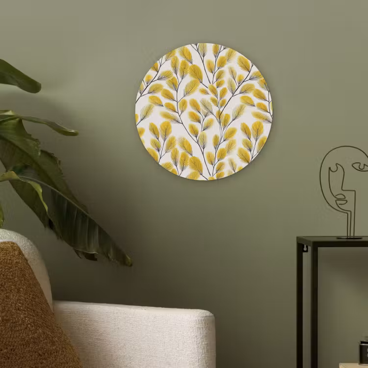 Bladeren - Botanisch - Elegant - Geel - Zwart Akoestische PET Vilt - Rond klein 838 -sfeer2
