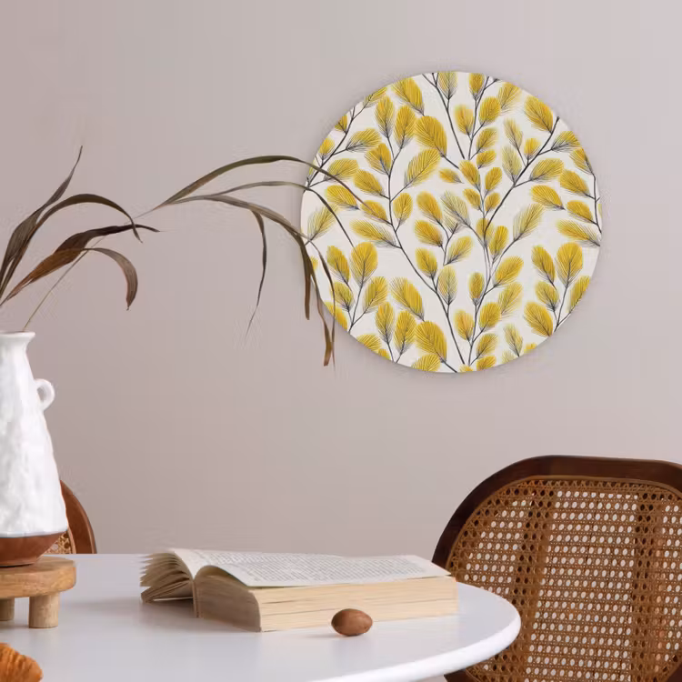 Bladeren - Botanisch - Elegant - Geel - Zwart Akoestische PET Vilt - Rond klein 838 -sfeer3