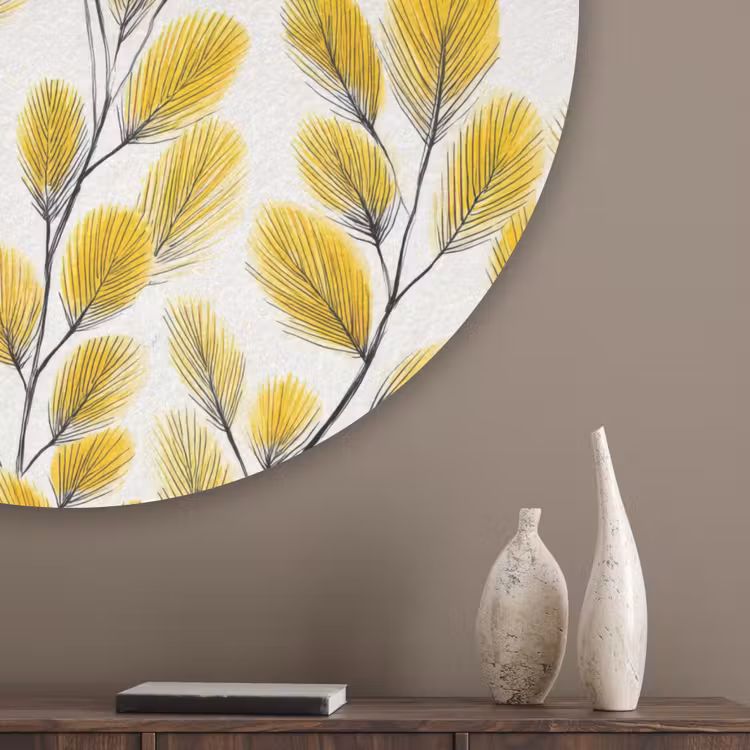 Bladeren - Botanisch - Elegant - Geel - Zwart Akoestische PET Vilt - Rond klein 838 -sfeer5_closeup