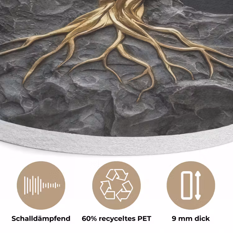 Bladeren - Goud - Boom - Rots Akoestische PET Vilt - Rond klein -closeup_DE