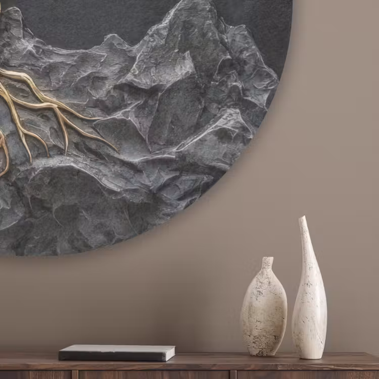 Bladeren - Goud - Boom - Rots Akoestische PET Vilt - Rond klein -sfeer5_closeup