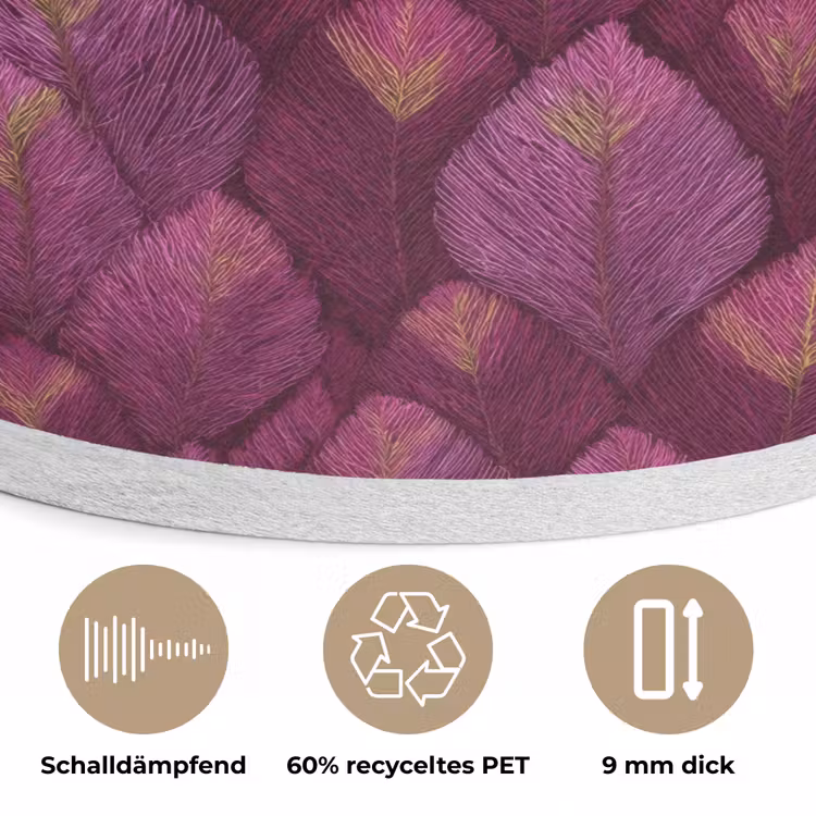 Bladeren - Patroon - Burgundy Akoestische PET Vilt - Rond klein 838 -closeup_DE