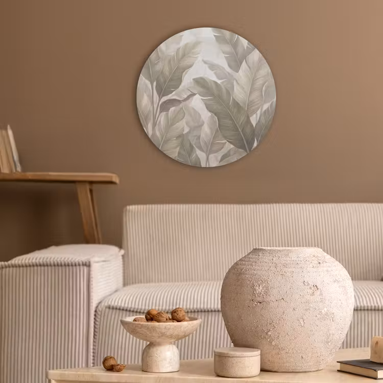 Bladeren - Tropisch - Natuur - Abstract - Beige Akoestische PET Vilt - Rond klein -sfeer1