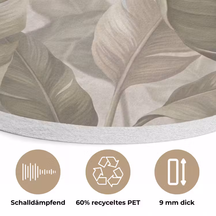 Bladeren - Tropisch - Natuur - Abstract - Beige Akoestische PET Vilt - Rond klein -closeup_DE