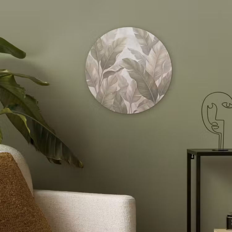 Bladeren - Tropisch - Natuur - Abstract - Beige Akoestische PET Vilt - Rond klein -sfeer2