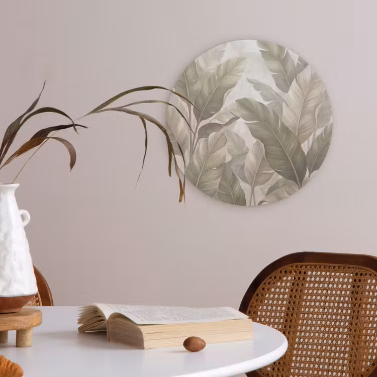 Bladeren - Tropisch - Natuur - Abstract - Beige Akoestische PET Vilt - Rond klein -sfeer3