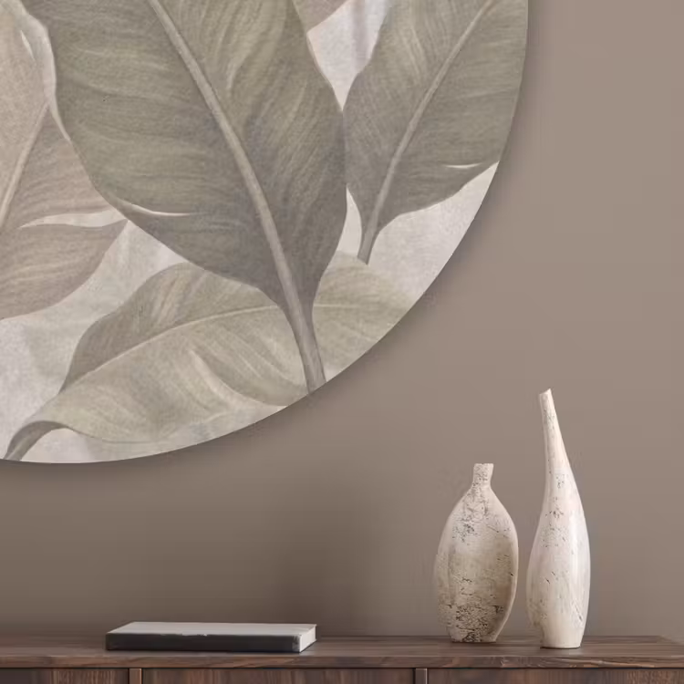 Bladeren - Tropisch - Natuur - Abstract - Beige Akoestische PET Vilt - Rond klein -sfeer5_closeup