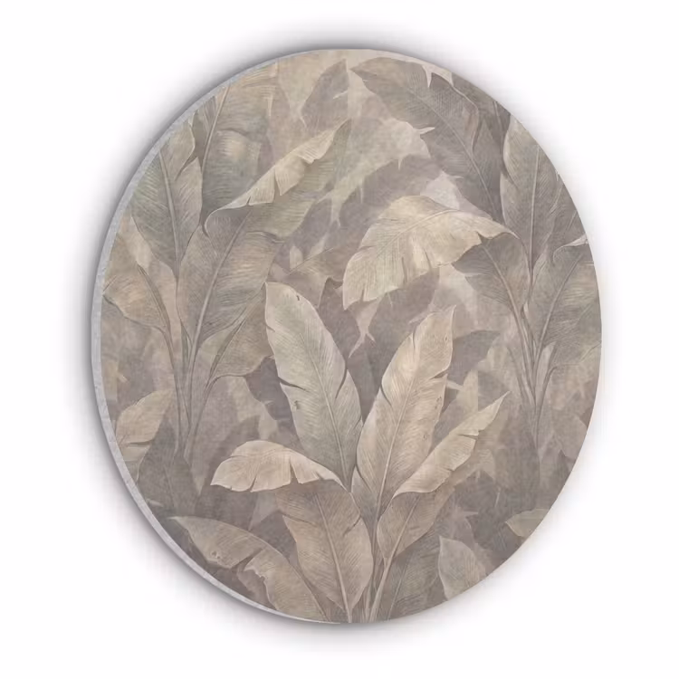 Bladeren - Tropisch - Natuur - Modern - Beige Akoestische PET Vilt - Rond klein -3d