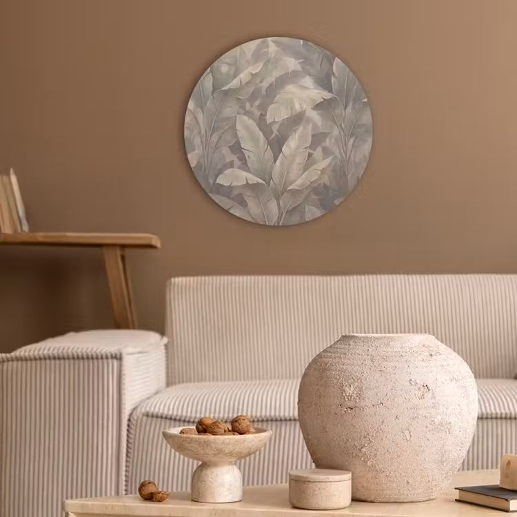 Bladeren - Tropisch - Natuur - Modern - Beige Akoestische PET Vilt - Rond klein -sfeer1