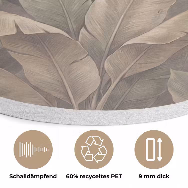 Bladeren - Tropisch - Natuur - Modern - Beige Akoestische PET Vilt - Rond klein -closeup_DE