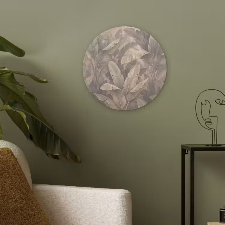 Bladeren - Tropisch - Natuur - Modern - Beige Akoestische PET Vilt - Rond klein -sfeer2