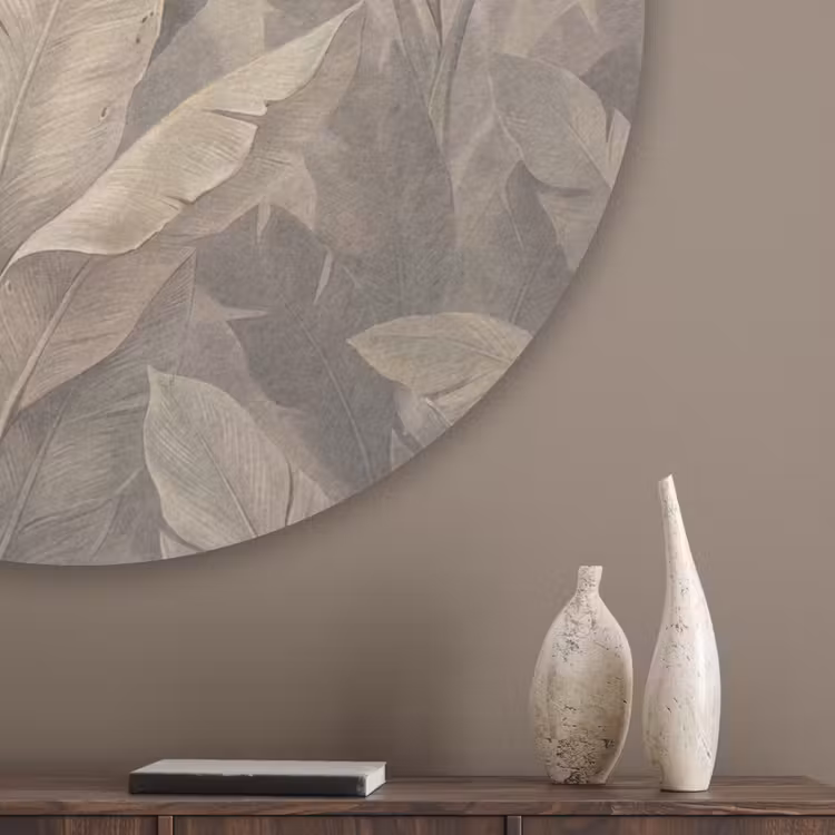 Bladeren - Tropisch - Natuur - Modern - Beige Akoestische PET Vilt - Rond klein -sfeer5_closeup