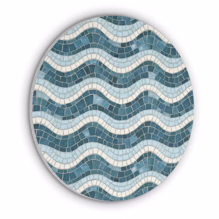 Blauw - Wit - Mozaïek - Golvend Akoestische PET Vilt - Rond klein 838 -3d