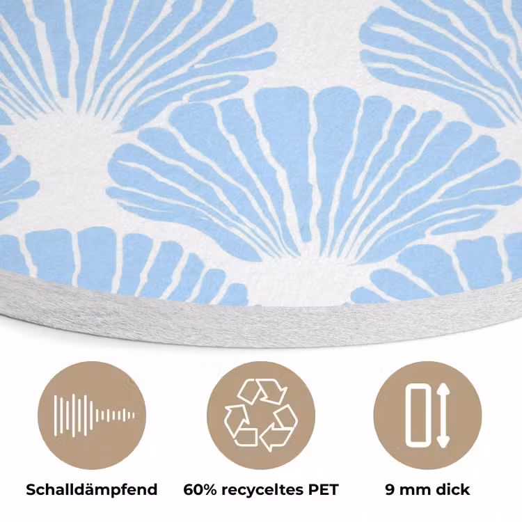 Blauw - Wit - Schelpen - Grafisch - Structuur Akoestische PET Vilt - Rond klein 838 -closeup_DE