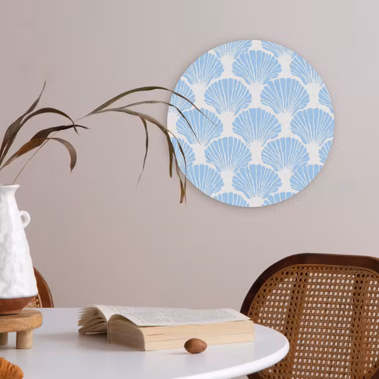 Blauw - Wit - Schelpen - Grafisch - Structuur Akoestische PET Vilt - Rond klein 838 -sfeer3