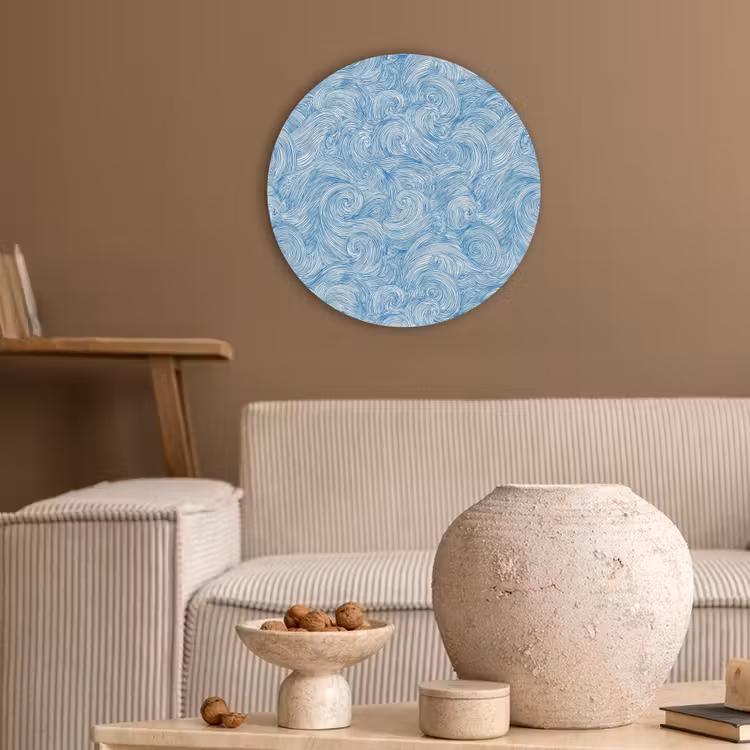 Blauw - Wit - Spiraal - Golven - Lijnen Akoestische PET Vilt - Rond klein 838 -sfeer1