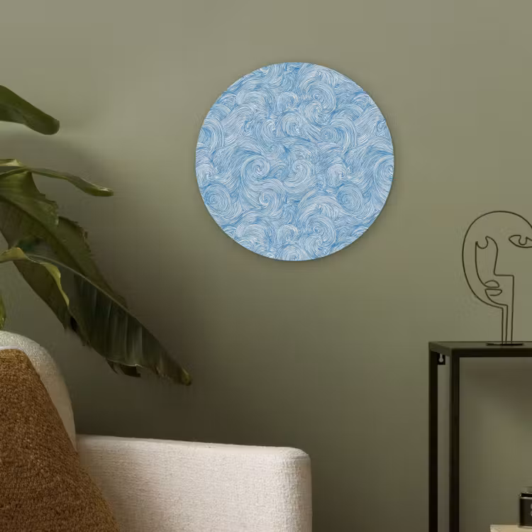Blauw - Wit - Spiraal - Golven - Lijnen Akoestische PET Vilt - Rond klein 838 -sfeer2