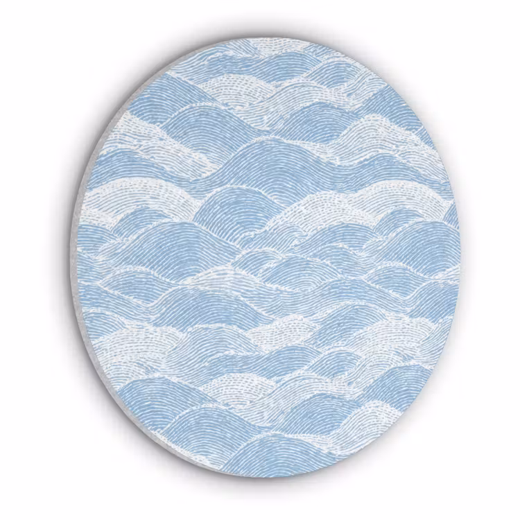 Blauw - Wit - Golven - Getekend Akoestische PET Vilt - Rond klein 838 -3d