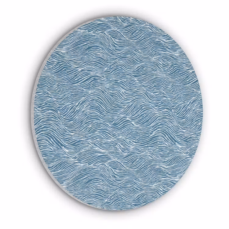 Blauw - Wit - Golven - Getekend - Textuur Akoestische PET Vilt - Rond klein 838 -3d