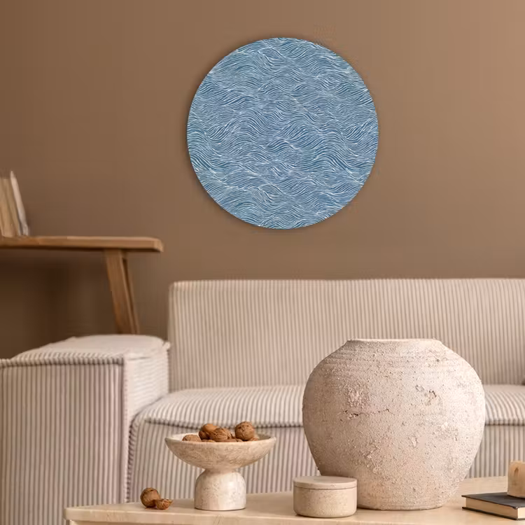 Blauw - Wit - Golven - Getekend - Textuur Akoestische PET Vilt - Rond klein 838 -sfeer1