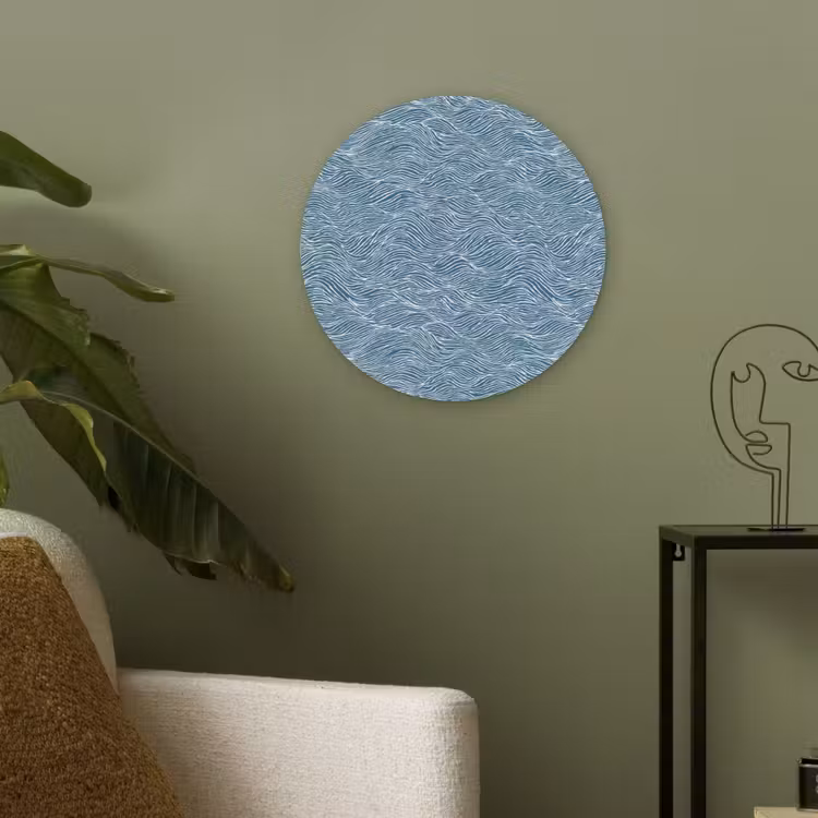 Blauw - Wit - Golven - Getekend - Textuur Akoestische PET Vilt - Rond klein 838 -sfeer2