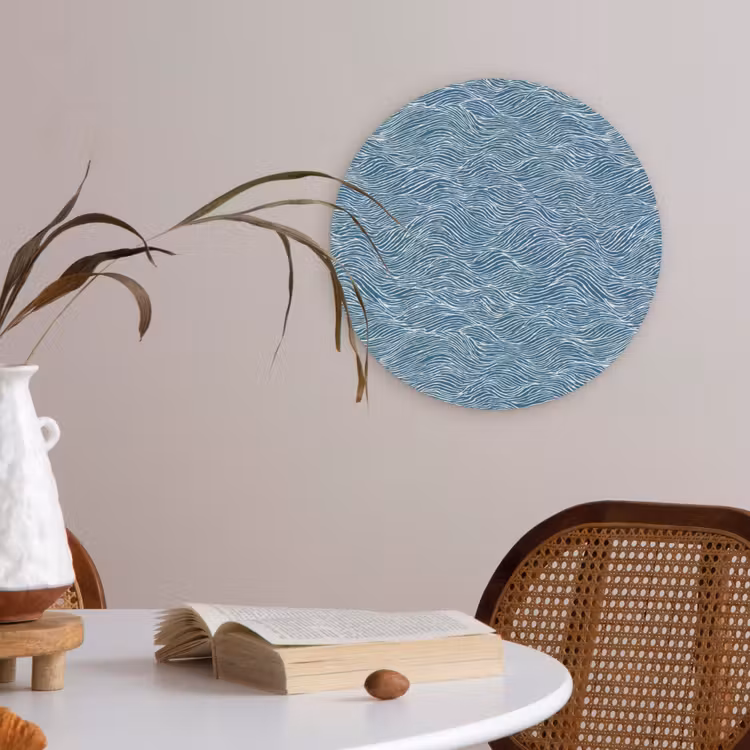 Blauw - Wit - Golven - Getekend - Textuur Akoestische PET Vilt - Rond klein 838 -sfeer3